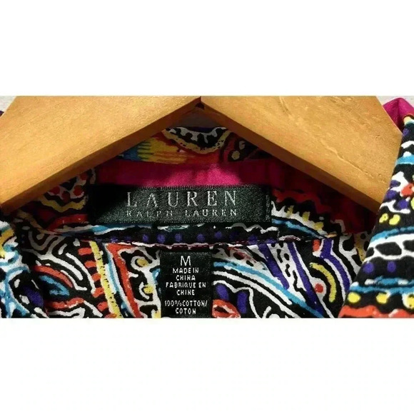 Ralph Lauren Floral Vibrant Paisley 3/4 Sleeve Button Down Shirt Size Medium - Picture 4 of 6